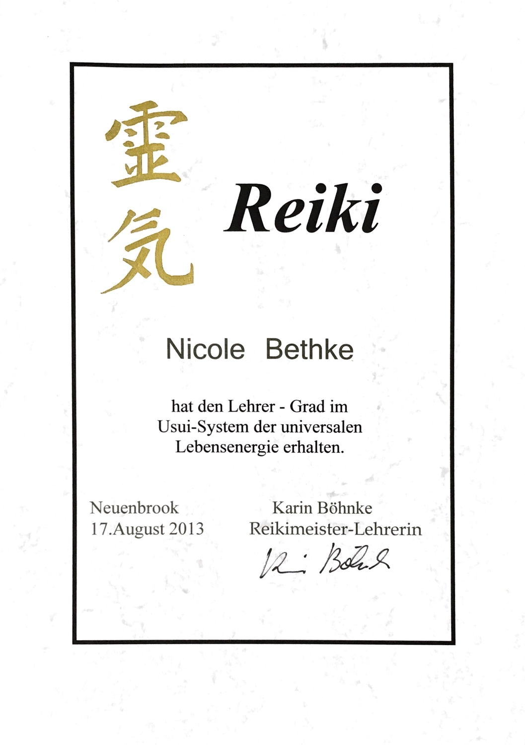Nicole Bethke - Kartenlegen Mit Lebensberatung - Zertifikat