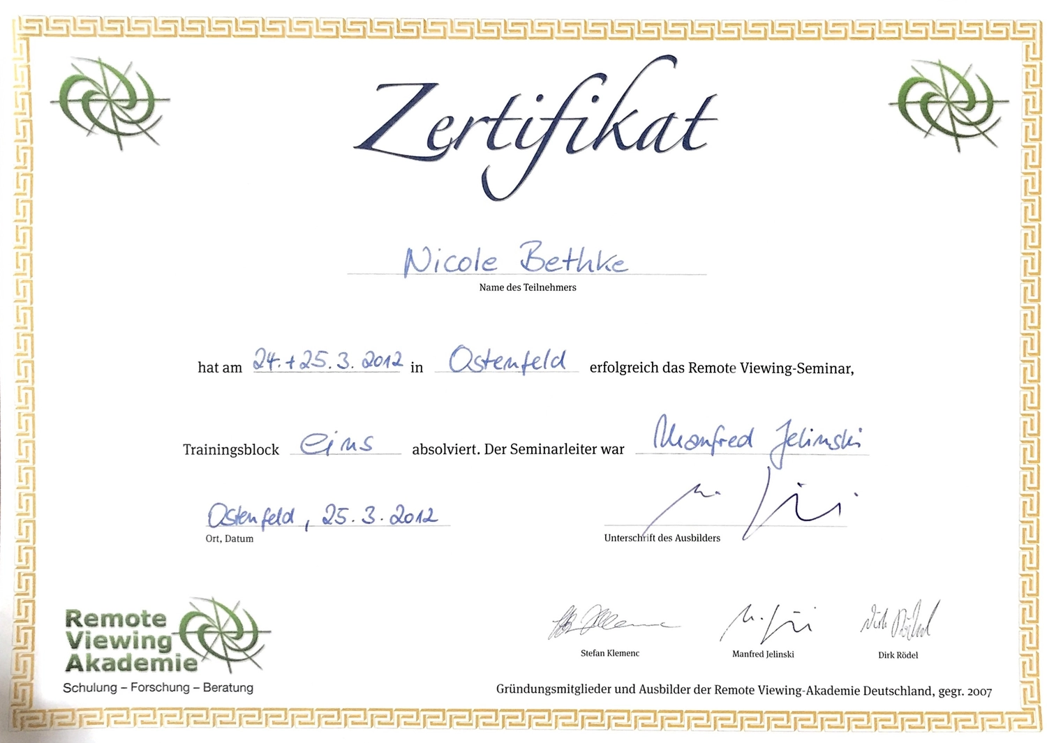 Nicole Bethke - Kartenlegen Mit Lebensberatung - Zertifikat