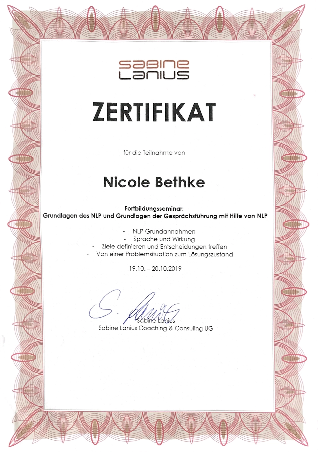 Nicole Bethke - Kartenlegen Mit Lebensberatung - Zertifikat